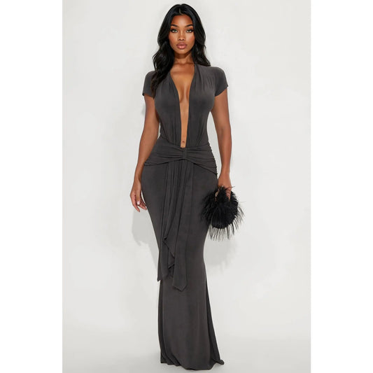 Elevate Your Style with the Vividly Sharp Charcoal Maxi Dress