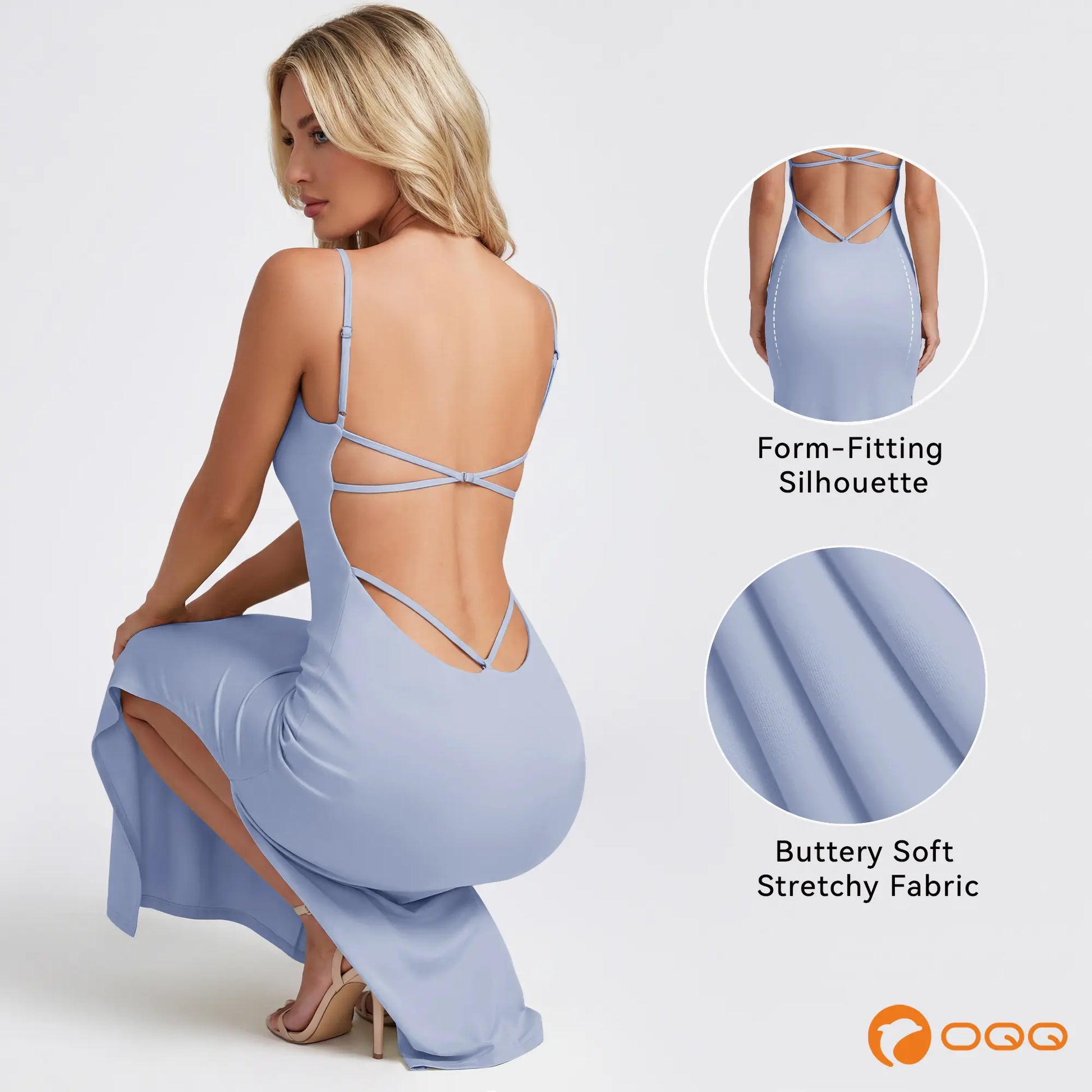 Elevate Your Style with the OQQ Women's Backless Maxi Dress - Spaghetti Strap Bodycon Long Dress for Effortless Elegance