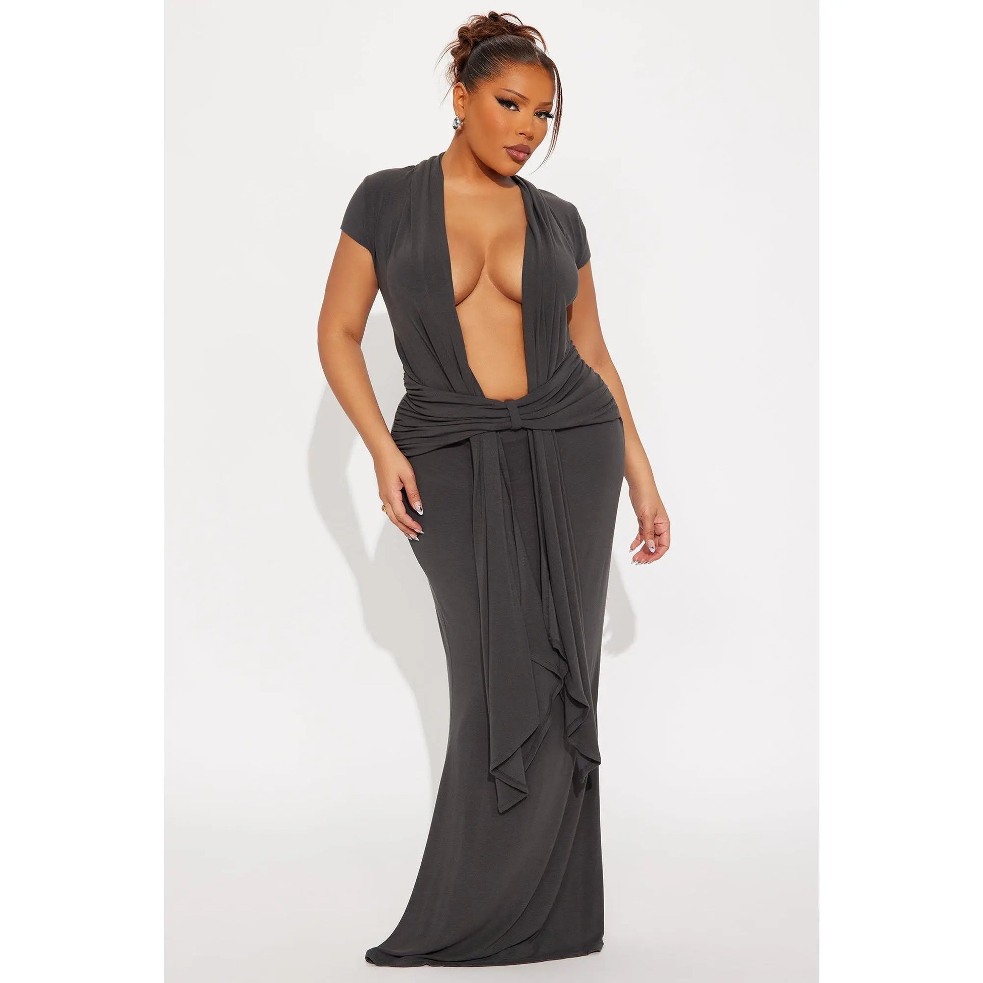 Elevate Your Style with the Vividly Sharp Charcoal Maxi Dress