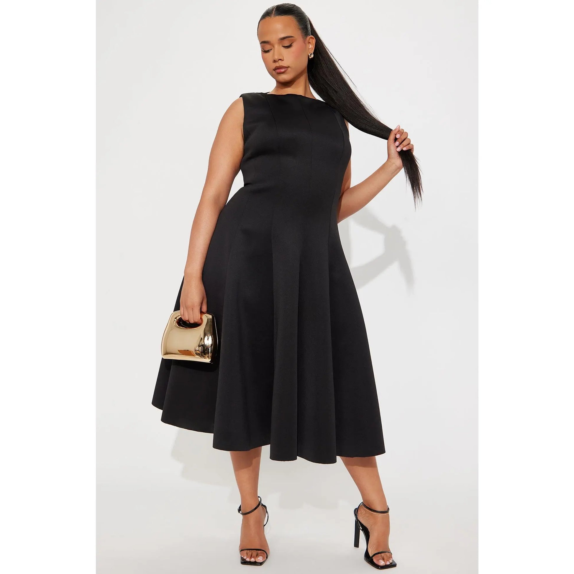 Sweet Sunday Pleated Midi Dress - Black