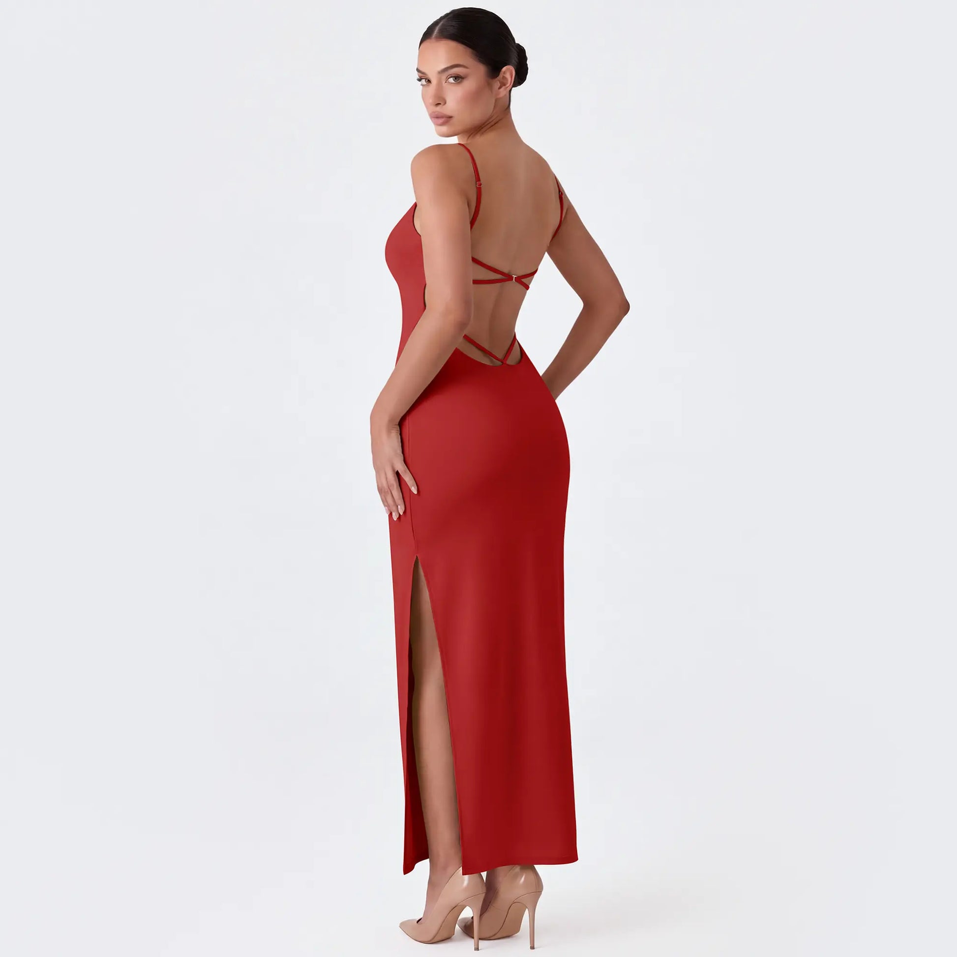 Elevate Your Style with the OQQ Women's Backless Maxi Dress - Spaghetti Strap Bodycon Long Dress for Effortless Elegance