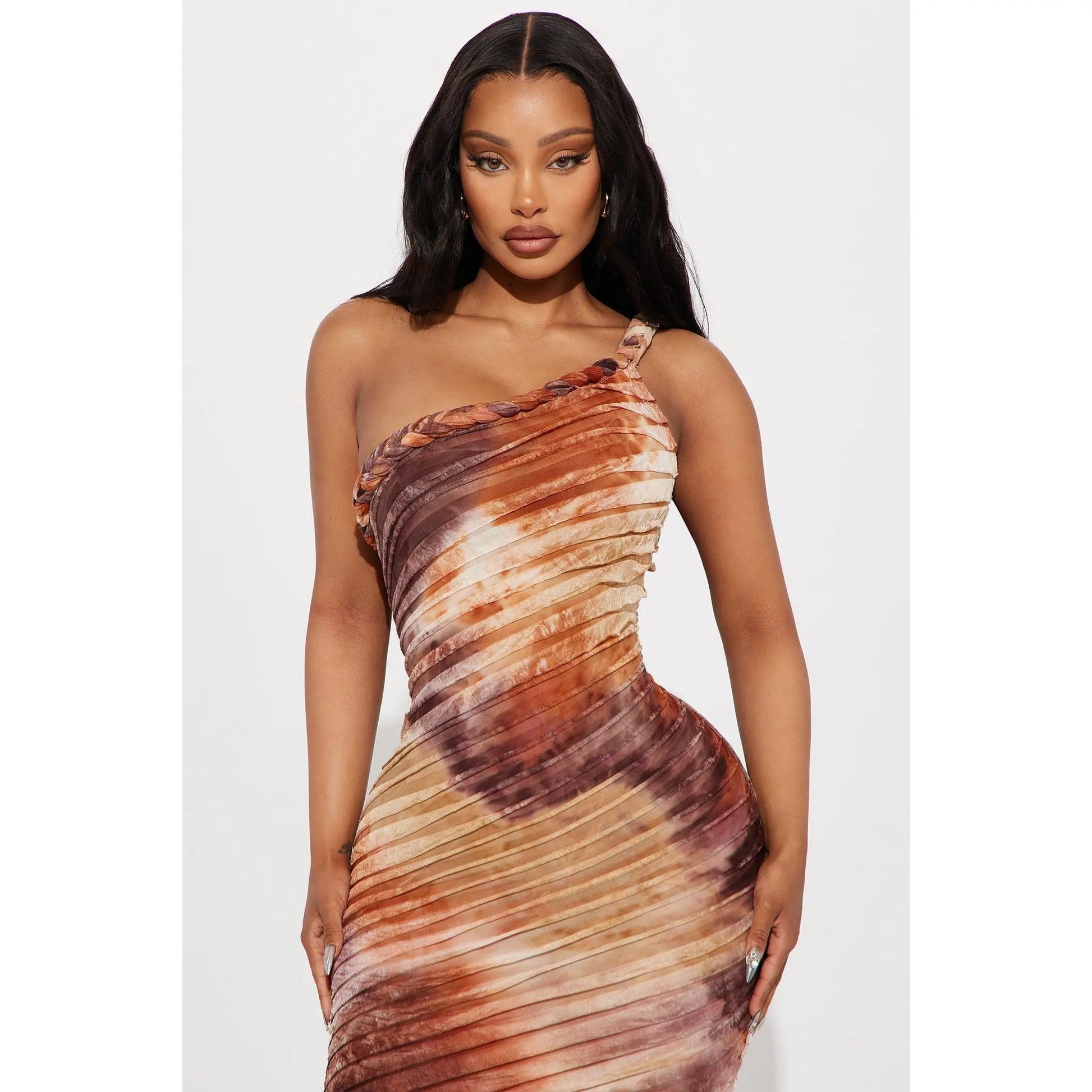Maylee Textured Maxi Dress - Brown Combo