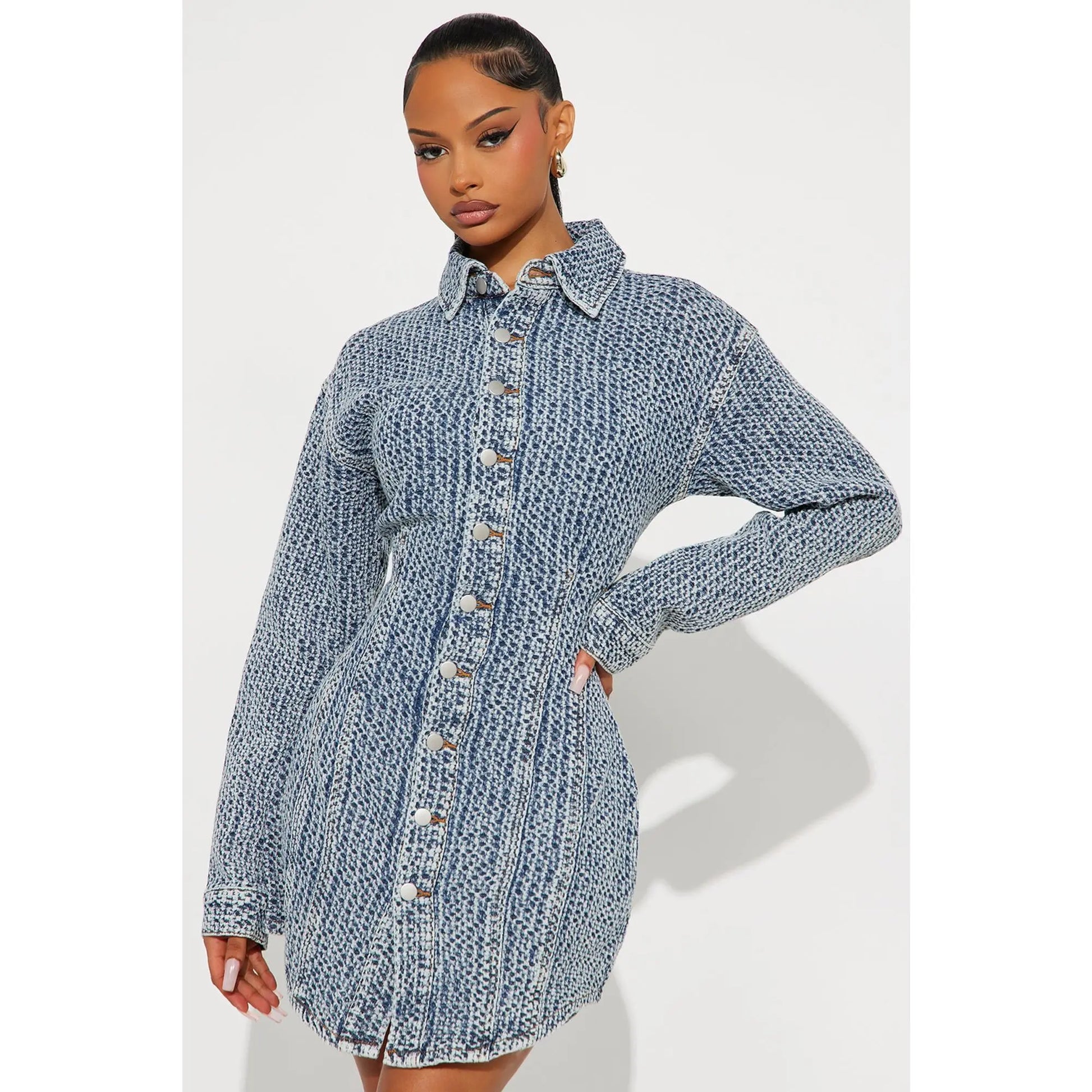Alessandra Textured Denim Mini Dress - Medium Wash