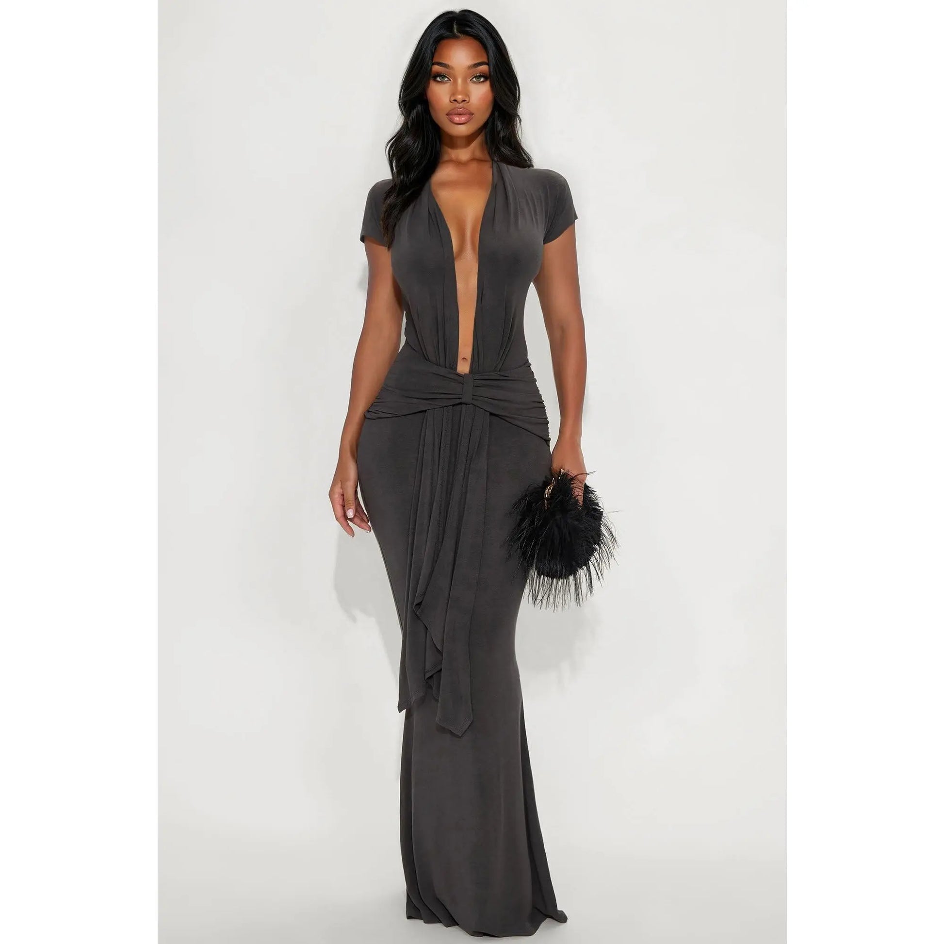 Elevate Your Style with the Vividly Sharp Charcoal Maxi Dress