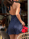 Chic French Vintage Polka Dot Halter Dress - Elegant Backless Design with Flattering A-Line Fit, Perfect for Any Occasion