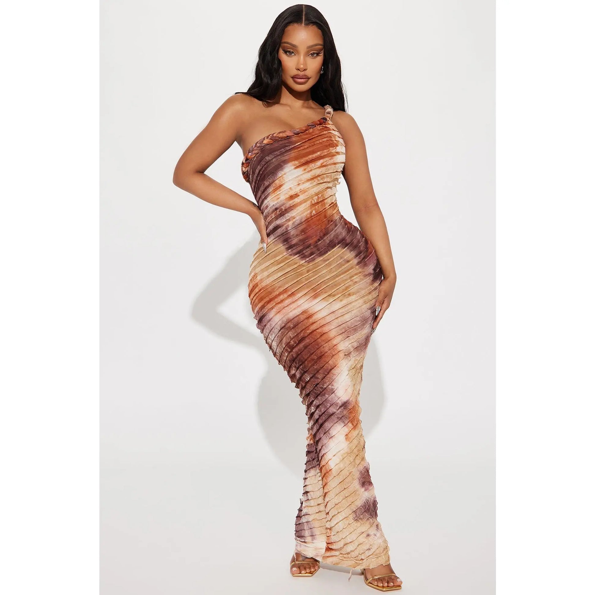 Maylee Textured Maxi Dress - Brown Combo