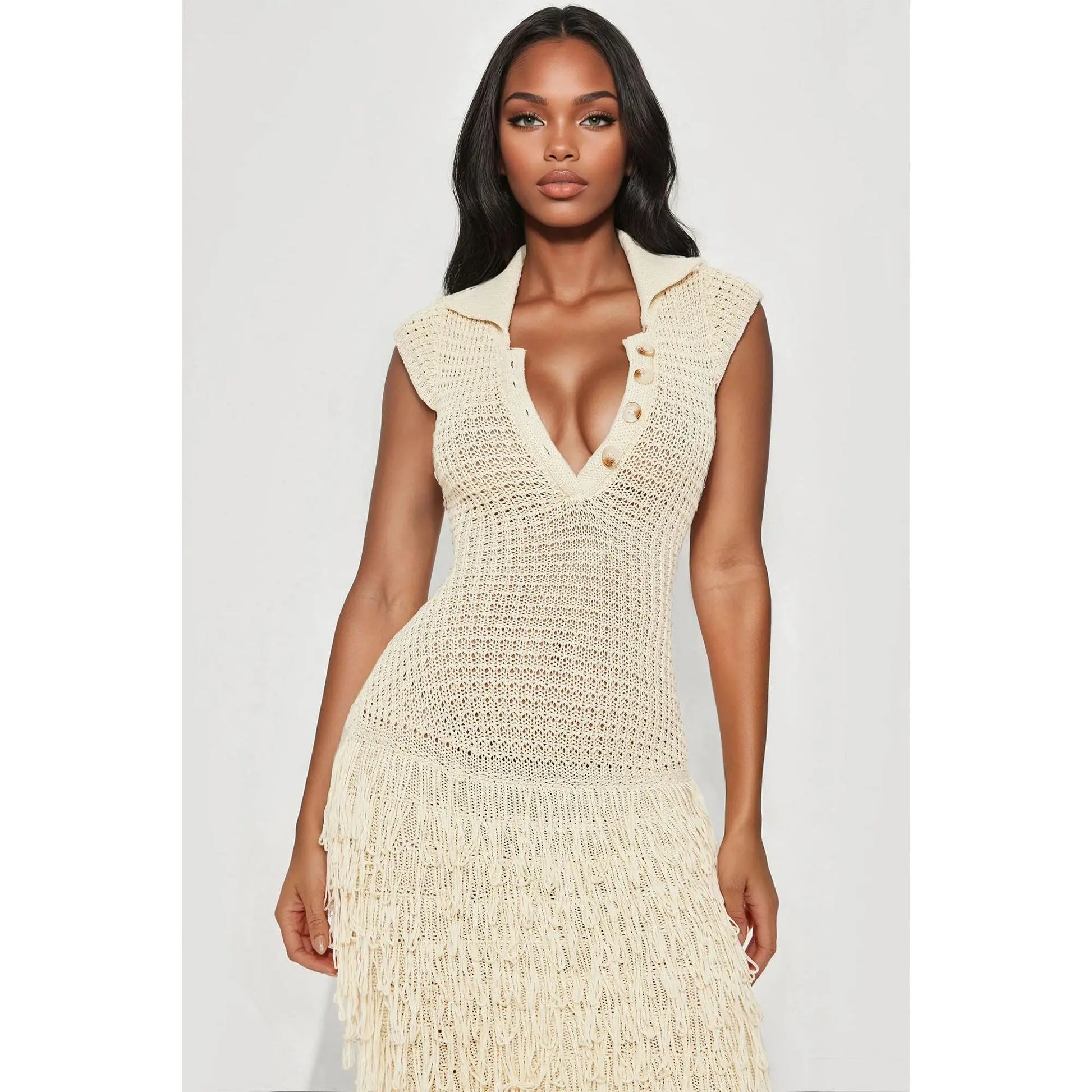 Catalina Crochet Maxi Dress - Cream