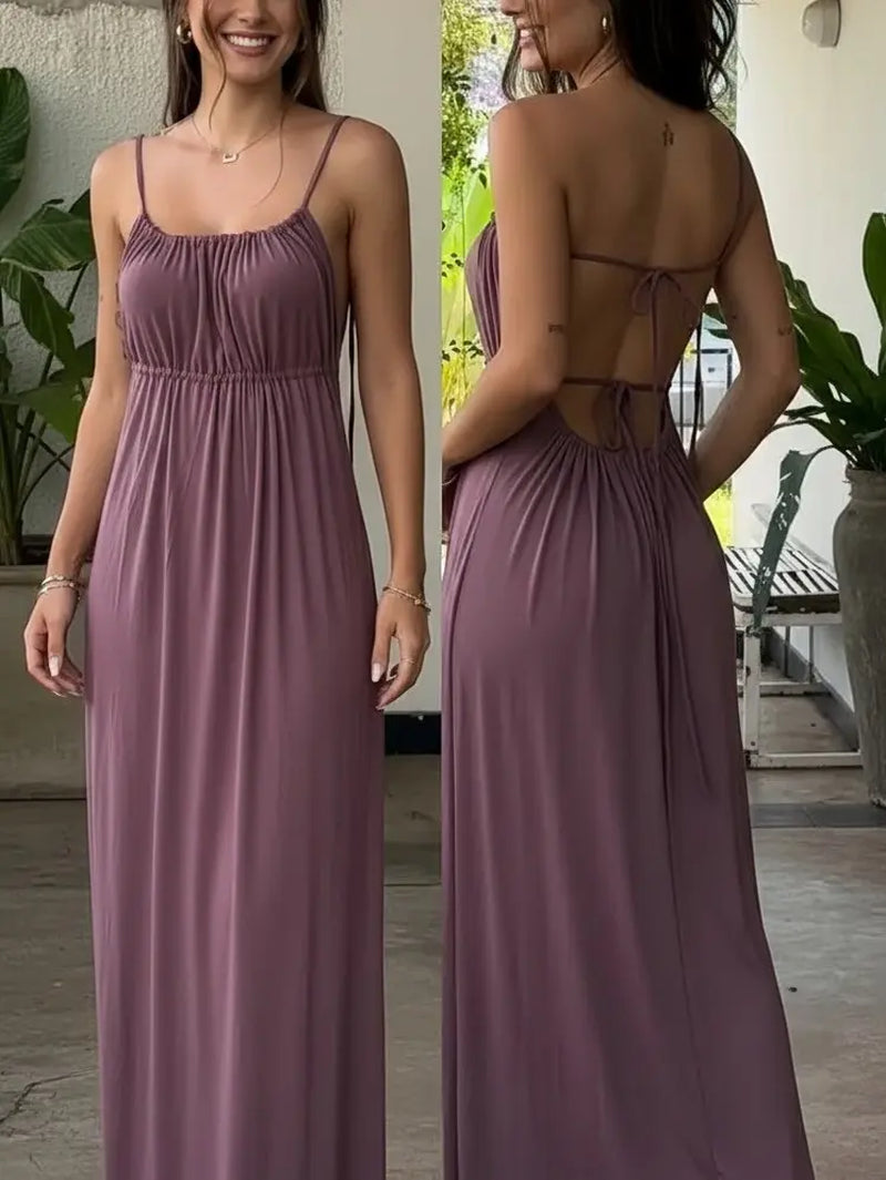 Chic Summer Slip Dress with Drawstring - Elegant Solid Color Cami for Effortless Style and Comfort