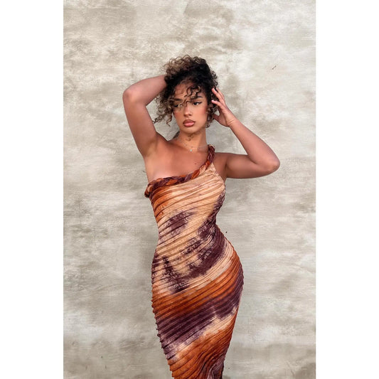 Maylee Textured Maxi Dress - Brown Combo