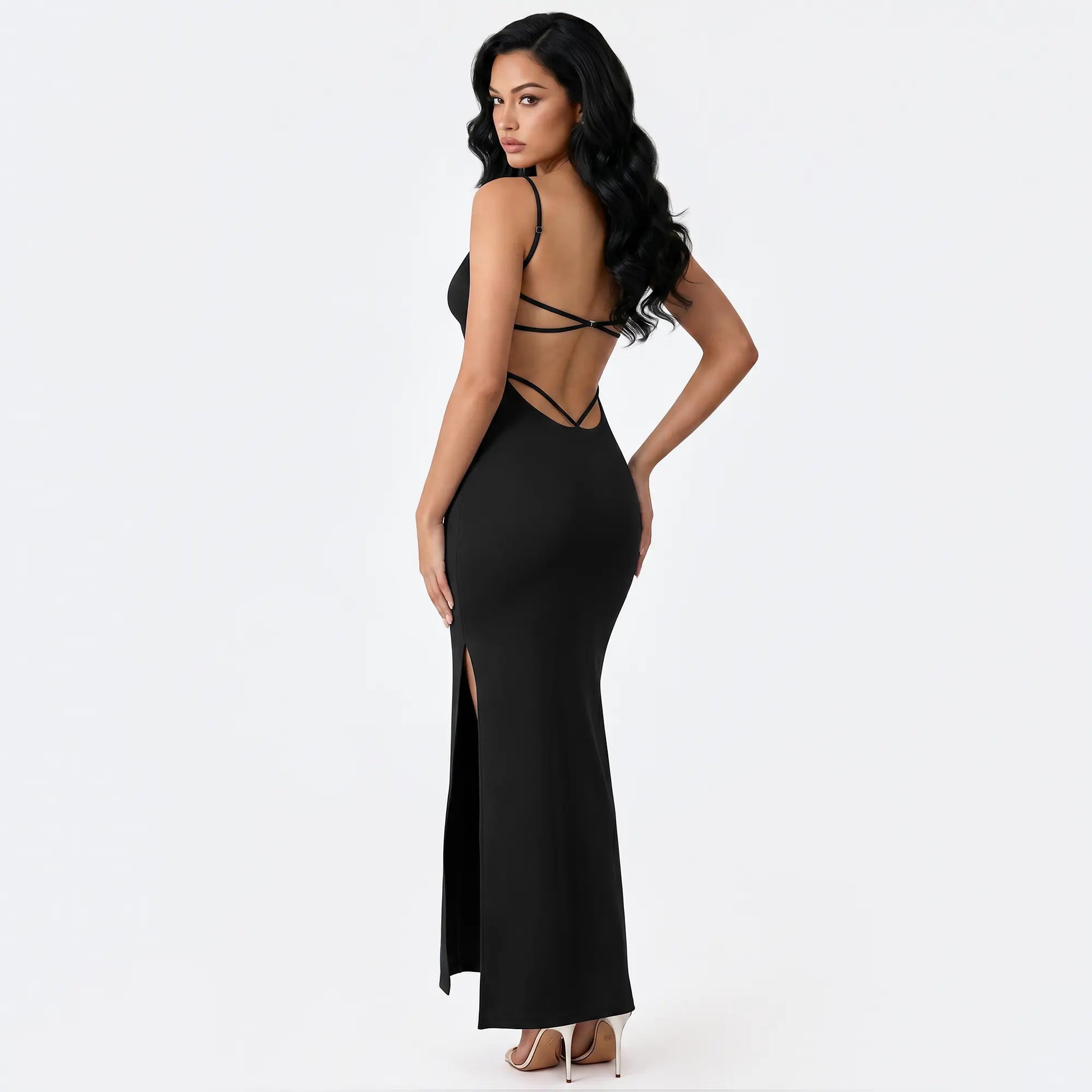 Elevate Your Style with the OQQ Women's Backless Maxi Dress - Spaghetti Strap Bodycon Long Dress for Effortless Elegance