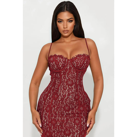 All in Love Lace Maxi Dress - Red