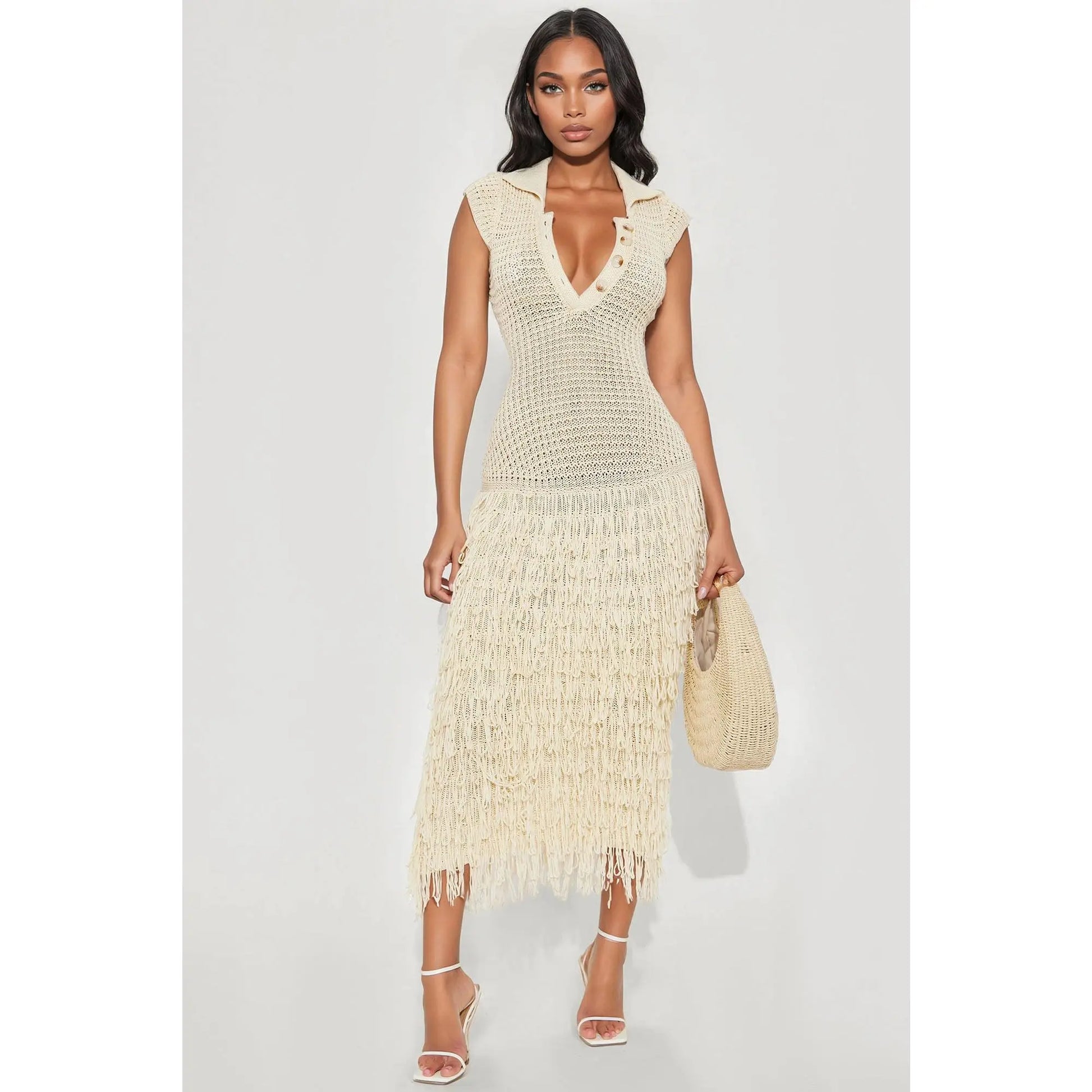 Catalina Crochet Maxi Dress - Cream