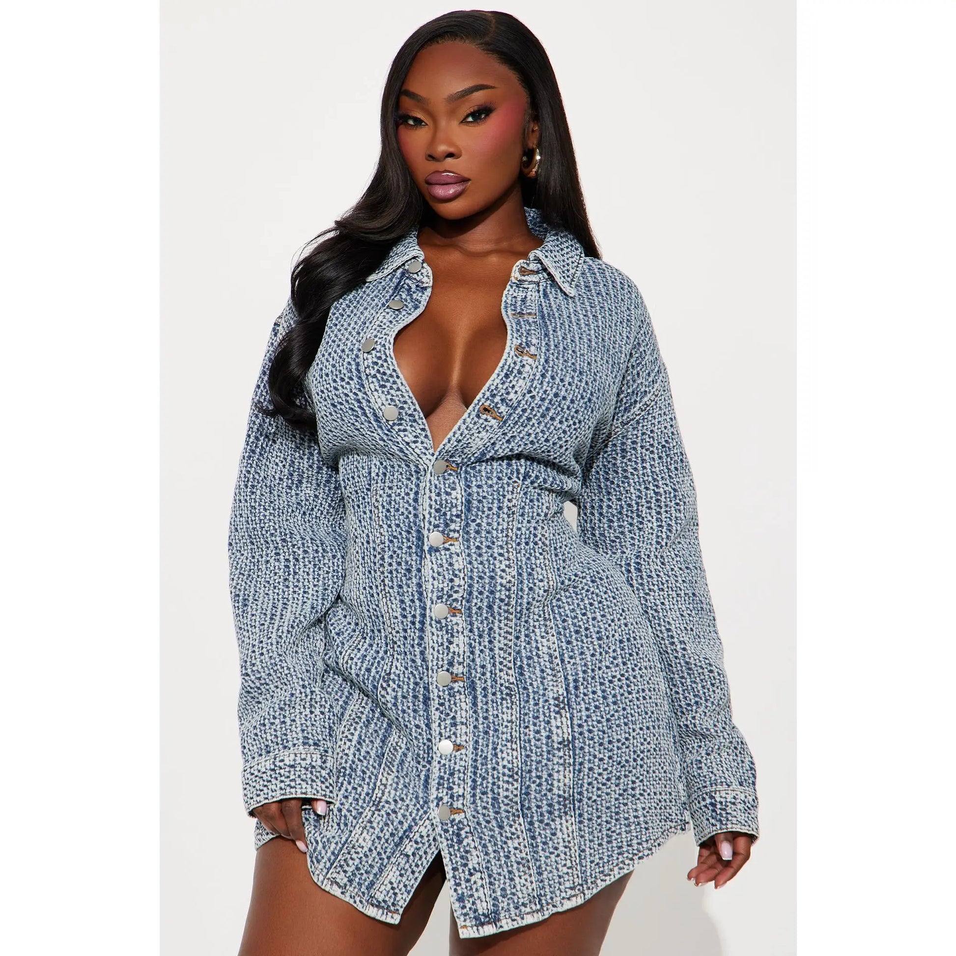 Alessandra Textured Denim Mini Dress - Medium Wash