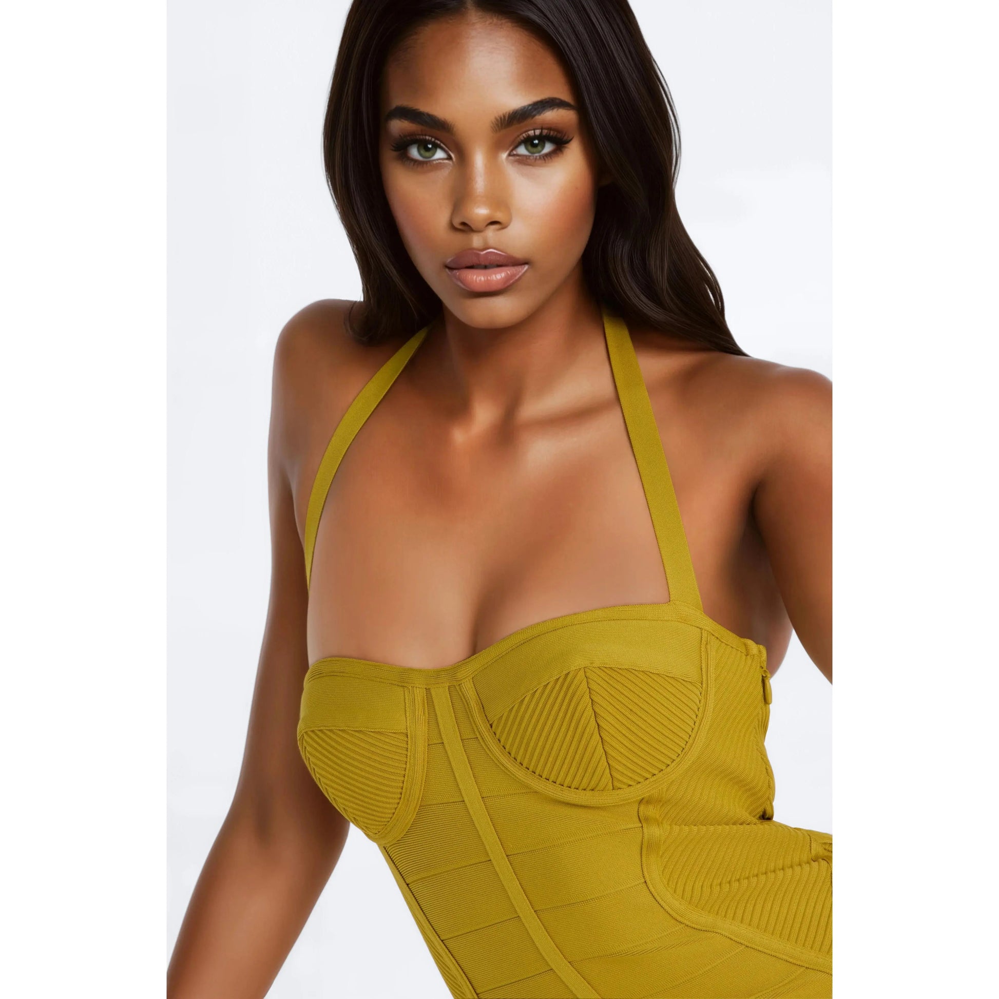Elevate Your Style with the Anastasia Halter Bandage Midi Dress in Vibrant Chartreuse