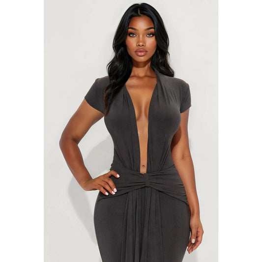 Elevate Your Style with the Vividly Sharp Charcoal Maxi Dress