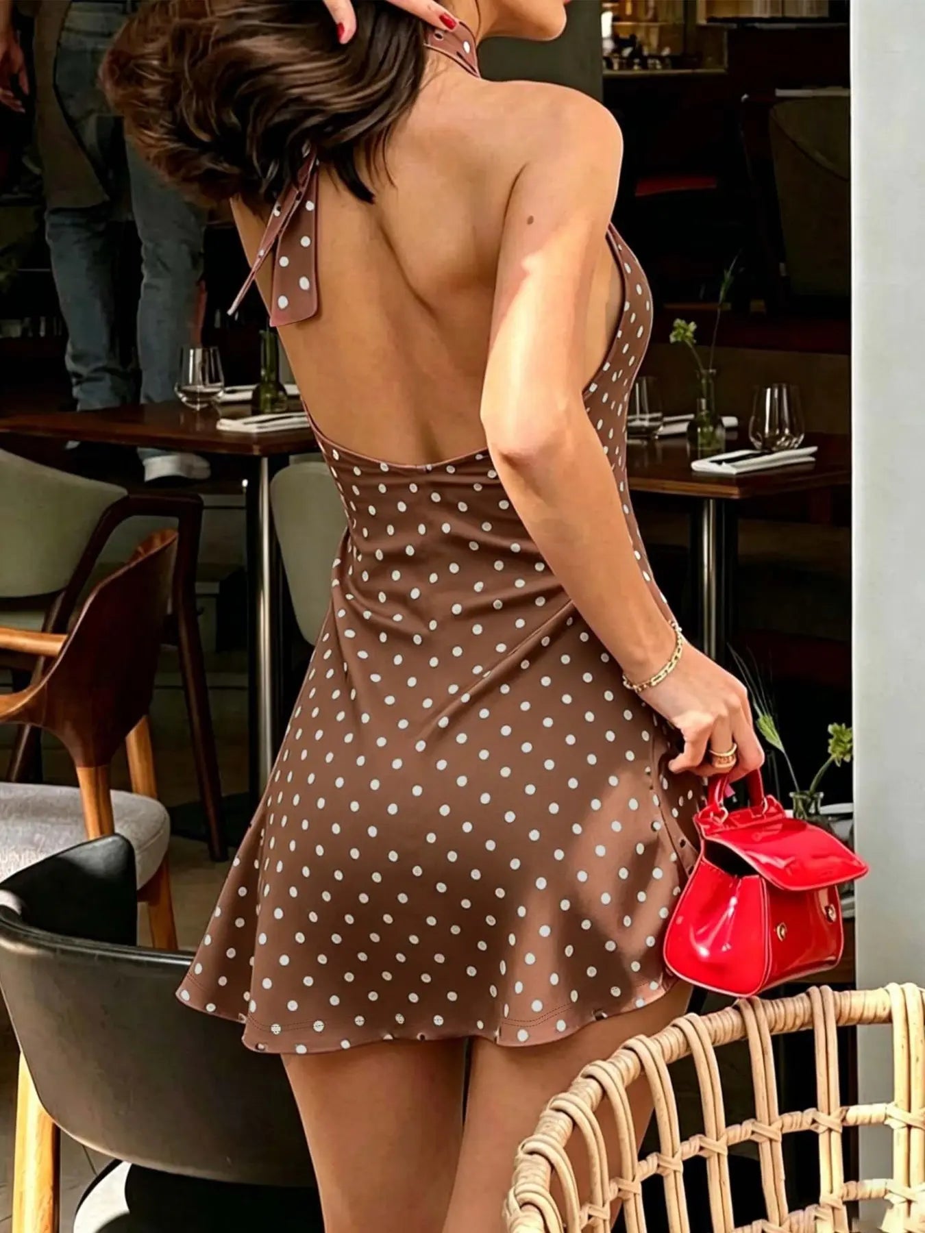 Chic French Vintage Polka Dot Halter Dress - Elegant Backless Design with Flattering A-Line Fit, Perfect for Any Occasion