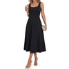 Womens Sleeveless Elegant Dresses Square Neck Aline Swing Maxi Beach Wedding Guest Dress Pockets